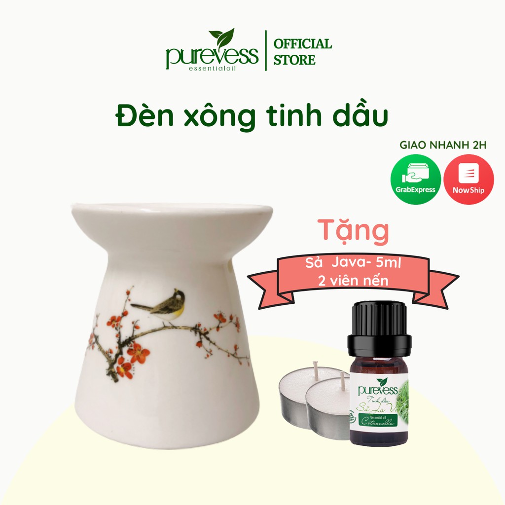 Đèn nến xông tinh dầu + Tặng tinh dầu Sả Java PUREVESS 5ml