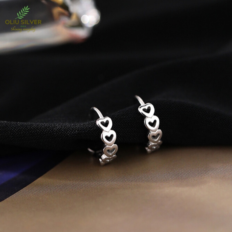 Bông Tai Bạc S925 Trái Tim Hollow Heart Dạng Khoen Bấm Tròn Trẻ Trung Cá Tính | Khuyên Tai Nữ Trang Sức Bạc Thời Trang