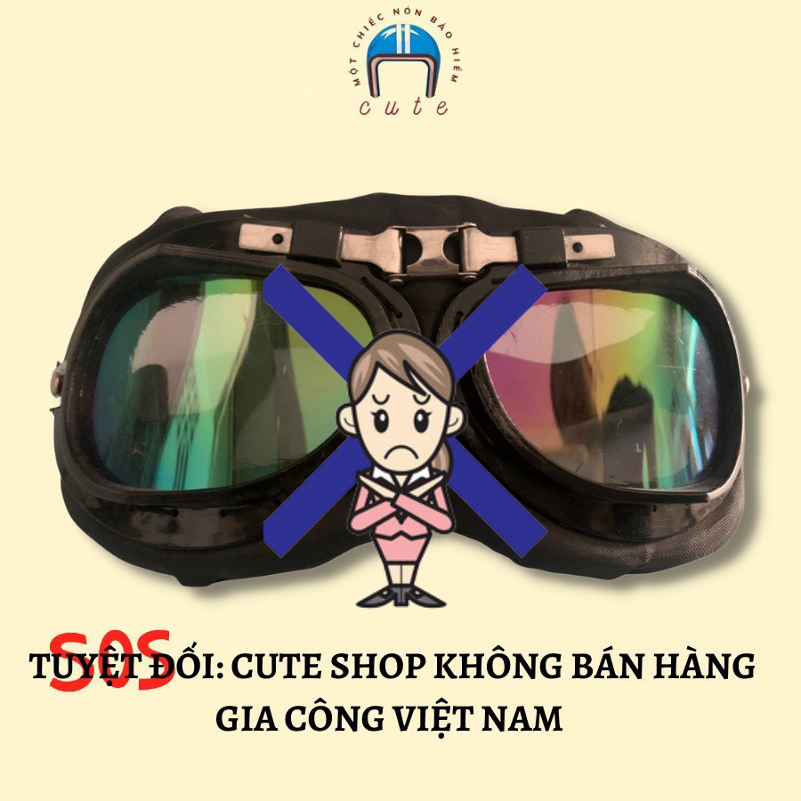 Nón Bảo Hiểm Nửa Đầu Kính Phi Công Màu Vàng, Nón Bảo Hiểm 1/2 Đầu Kính Phi Công Có Phụ Kiện Tai Mèo, Sừng Trang Trí CUTE