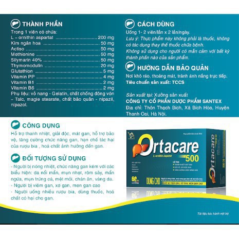 Giải độc gan Ortacare 500