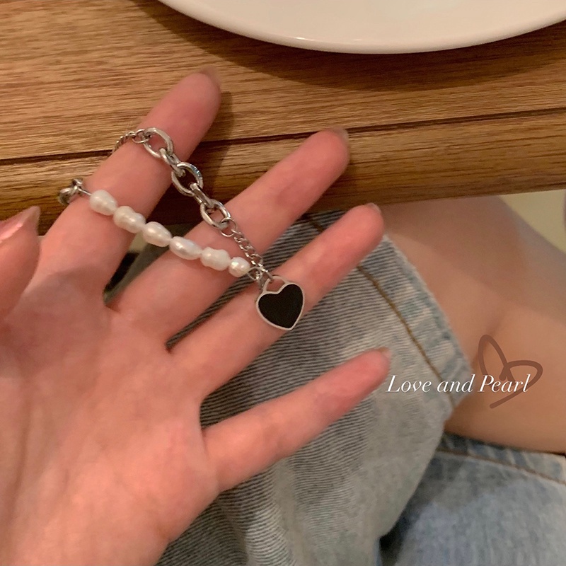 Vòng cổ Mạ Bạc 2K Mặt Hình Trái Tim Đính Ngọc Trai Nhân Tạo Thời Trang