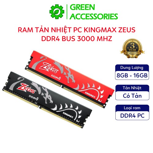 Ram PC Tản Nhiệt KingMax DDR4 16GB 8GB Bus 3000mHz | Ram PC DDR4 KingMax Zeus Dragon BH 36 Tháng Hàng Nhập khẩu