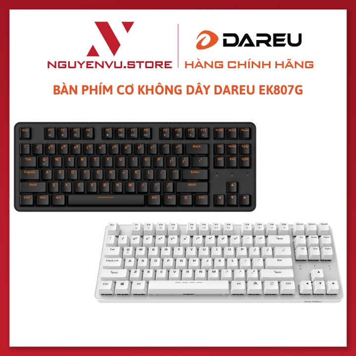 Bàn phím cơ không dây DAREU EK807G (Đen/Trắng) - Hàng chính hãng