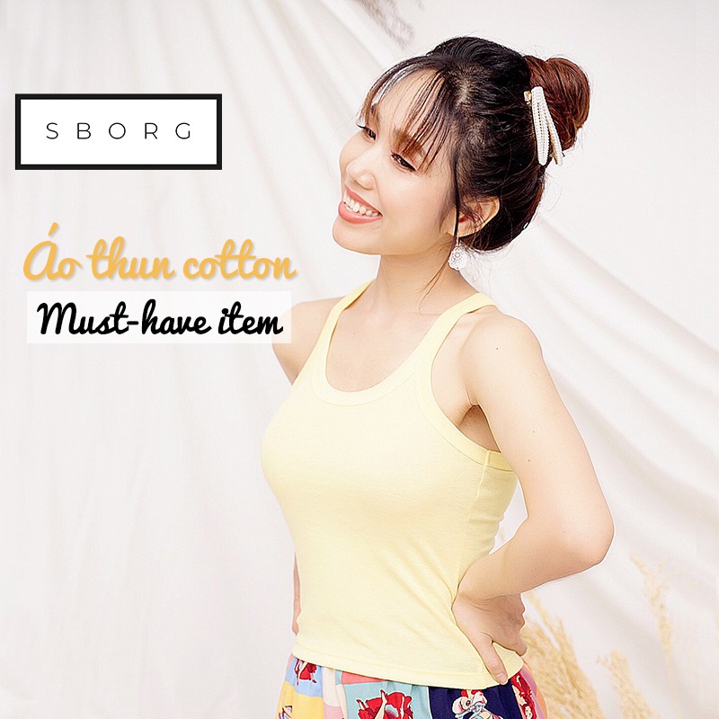 Áo thun ba lỗ nữ SBORG thun cotton trơn co giãn 4 chiều sát nách phong cách thời trang sport freesize dưới 54kg | BigBuy360 - bigbuy360.vn