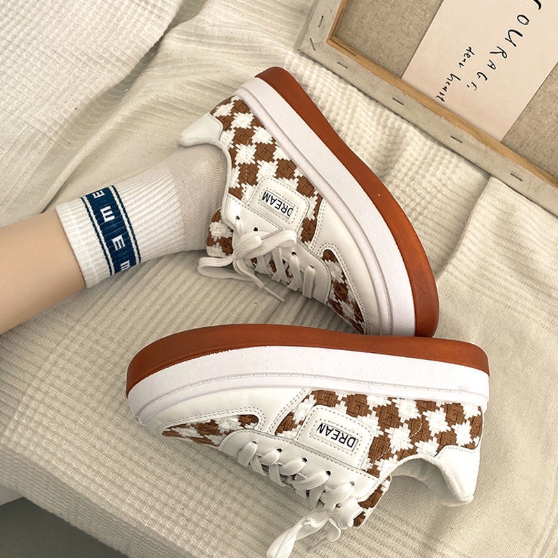 Jiashucheng Giày Thể Thao Canvas Màu Trắng Phong Cách Đường Phố Hong Kong Cho Nữ Dễ Phối Đồ Phong Cách Mới