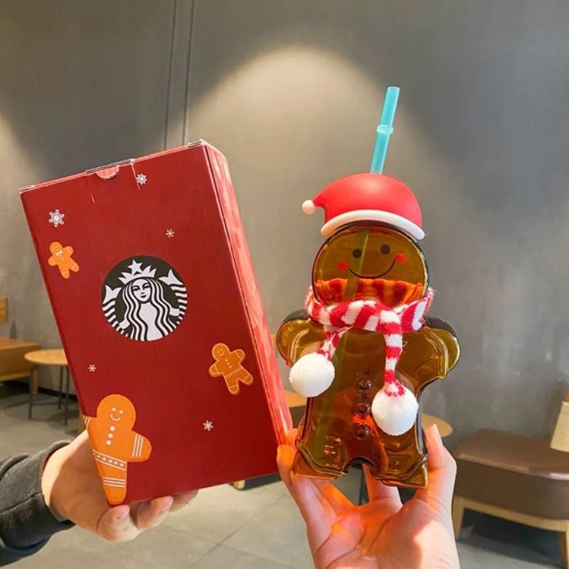 Cốc uống nước Starbucks hình người tuyết đeo khăn dễ thương