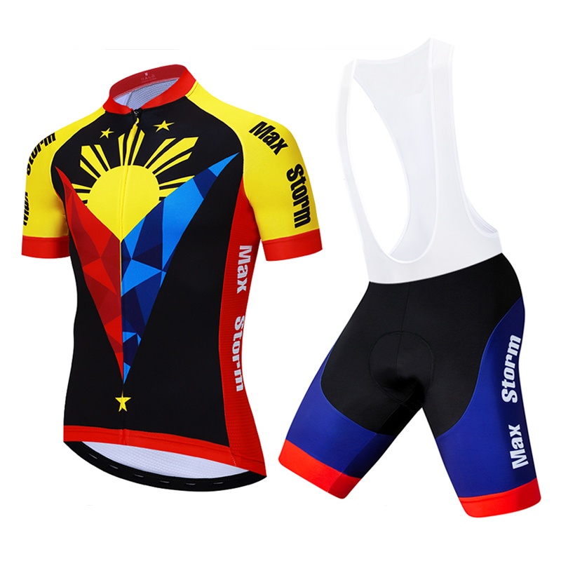 Hàng bán chạy-Áo thun và quần short chạy xe đạp thể thao Jersey Max Storm The Philippines phong cách đường phố cho nam