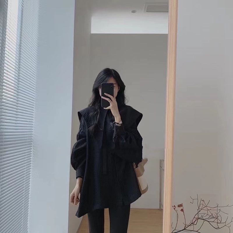 IELGY    Áo Sơ Mi Dài Tay Màu Sắc Trơn Phong Cách Hàn Quốc Cho Nữ