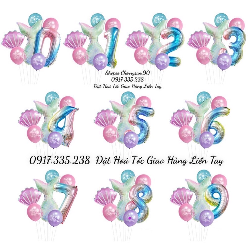 Set Combo 7 Món chữ số nàng tiên cá dùng trang trí tiệc sinh nhật cho bé