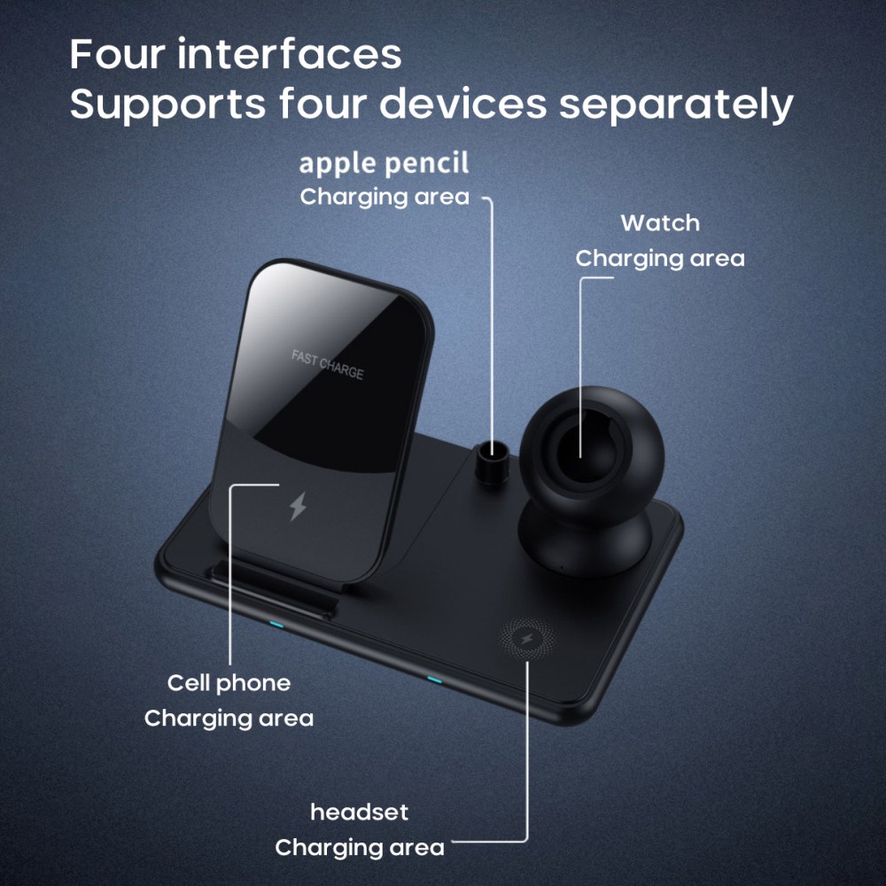 Đế Sạc Nhanh Không Dây 4 Trong 1 Cho Apple Watch 6 5 4 Airpods Pro 15w Qi Cho Iphone 12 11 Xs