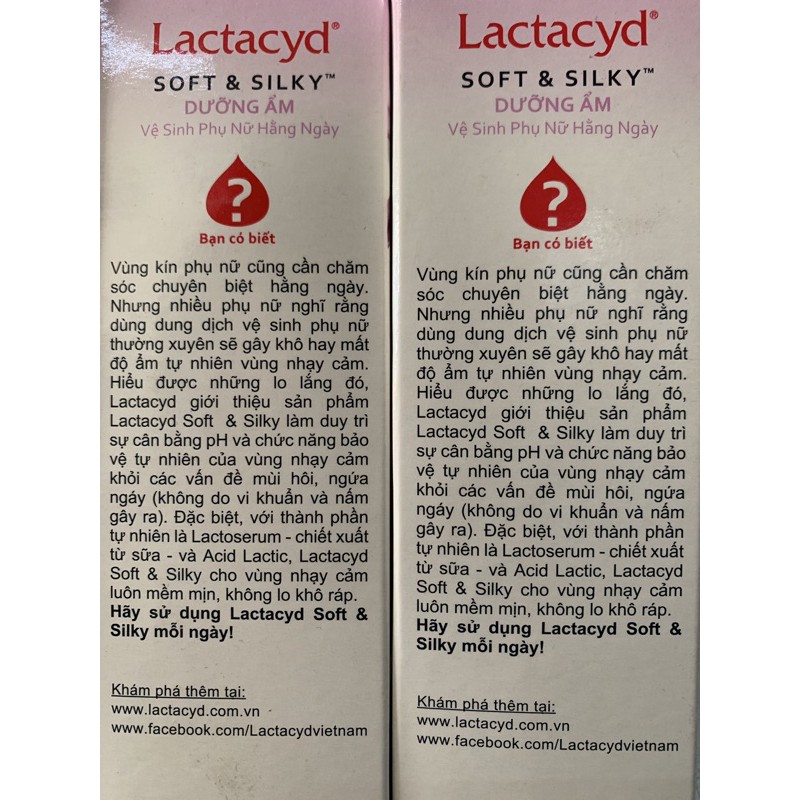 Dung dịch vệ sinh phụ nữ Lactacyd soft &amp; silky hộp 150ml