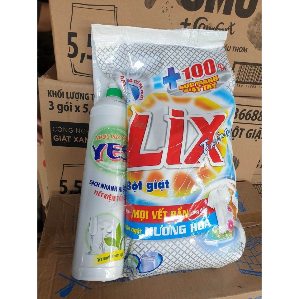 Bột Giặt Lix 5.5kg tặng kèm chai nước rửa chén như hình