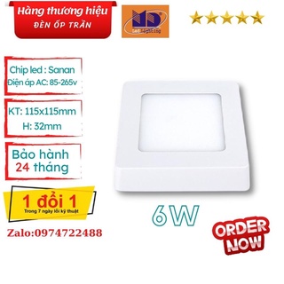 Đèn ốp trần vuông 6W chính hãng, tiết kiệm điện, sáng tự nhiên không gây mỏi mắt. BH 24 Tháng
