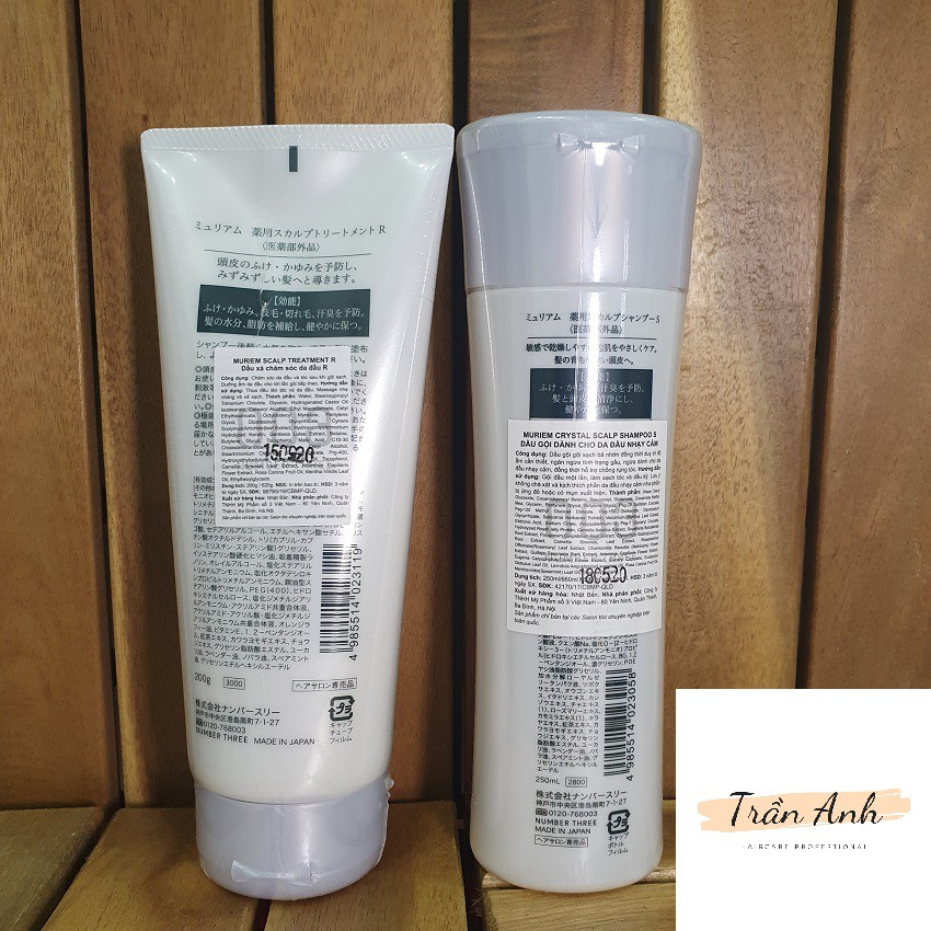 Bộ gội và xả của Nhật - 003 Muriem Crystal Scalp S-R cho da đầu khô và nhạy cảm - Gội 250ml và xả 200gr