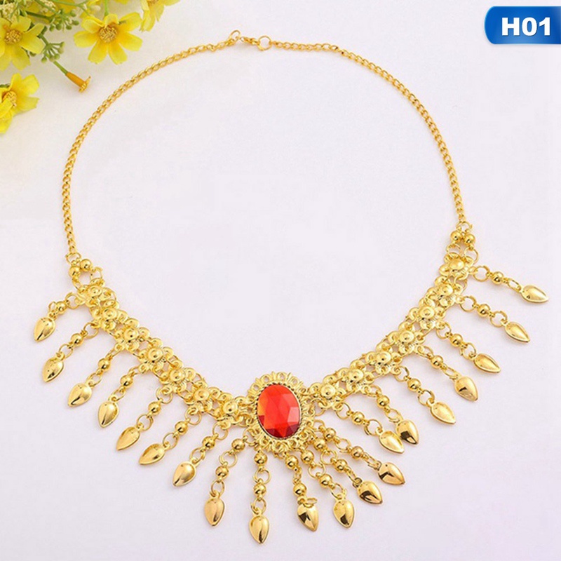 Vòng đeo đầu/ Khuyên mũi/ Khuyên tai màu vàng tua rua đính đá nhân tạo phong cách Ấn Độ thời trang dành cho nữ