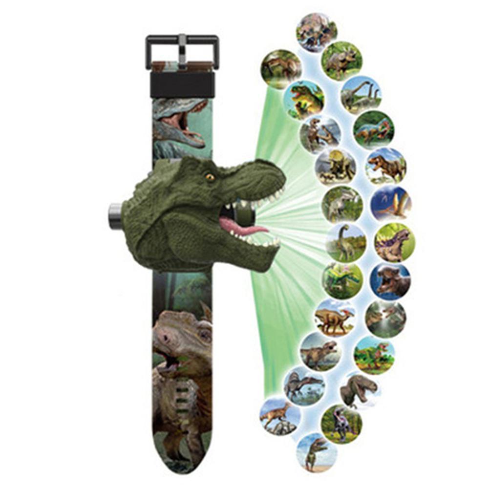 Đồng Hồ Điện Tử Chiếu Hình Khủng Long Hoạt Hình 3D Dành Cho Trẻ Em
