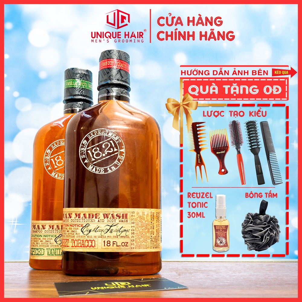 [CHÍNH HÃNG STORE HÀ NỘI] Dầu gội xả tắm 3in1 18.21 Man Made Wash 533ml - 100ml Tặng lược | RẺ VÔ ĐỊCH