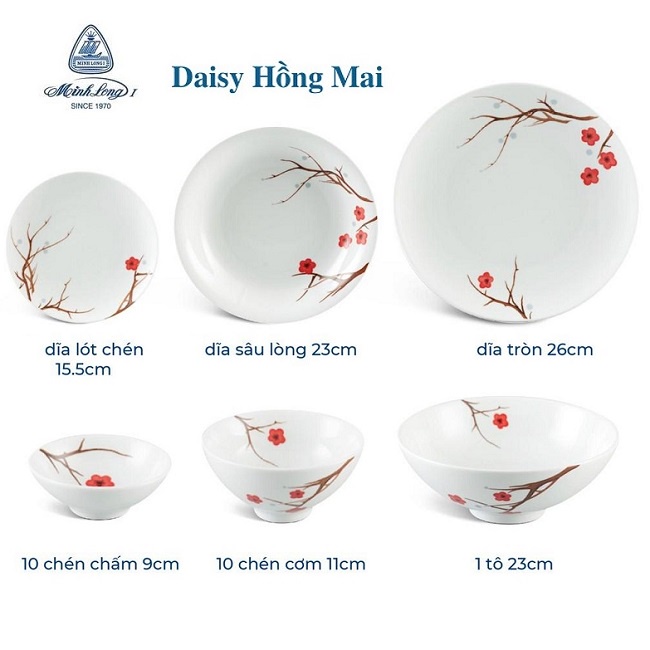 Tô chén dĩa sứ Hồng Mai sứ Minh Long - tô chén dĩa sứ minh long hồng mai