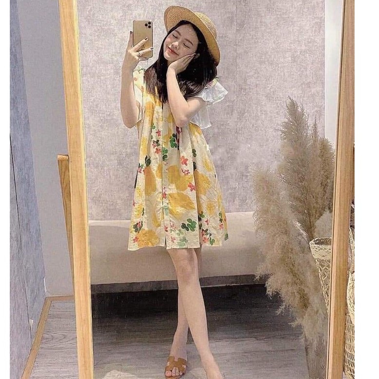 Váy Bầu Đầm Bầu Mùa Hè Công Sở Tay Voan Đính ren Ngực Sang Chảnh Vải Mát