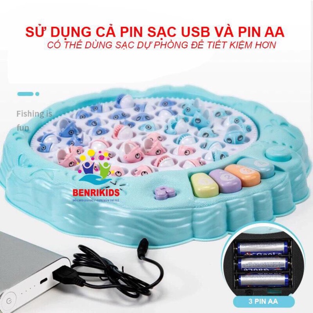 Bộ câu cá sử dụng pin sặc usb và pin AA