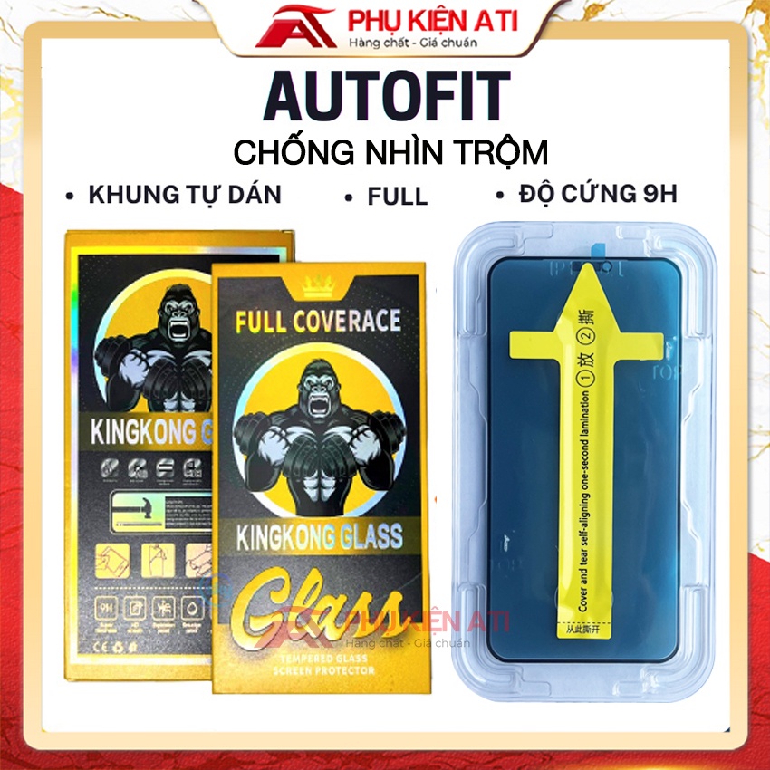 Kính cường lực Kingkong Chống nhìn trộm Khung Tự dán Tự hút bụi iPhone cho 15 Promax 12 Pro max 13Promax 11Promax Xsmax