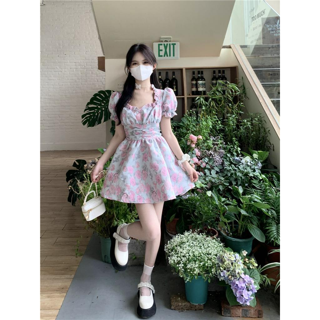 Đầm Hoa Mỏng Tay Phồng Thời Trang Nữ Xinh Xắn