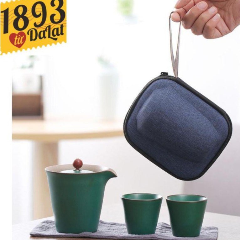 Set trà du lịch men xanh gốm cao cấp