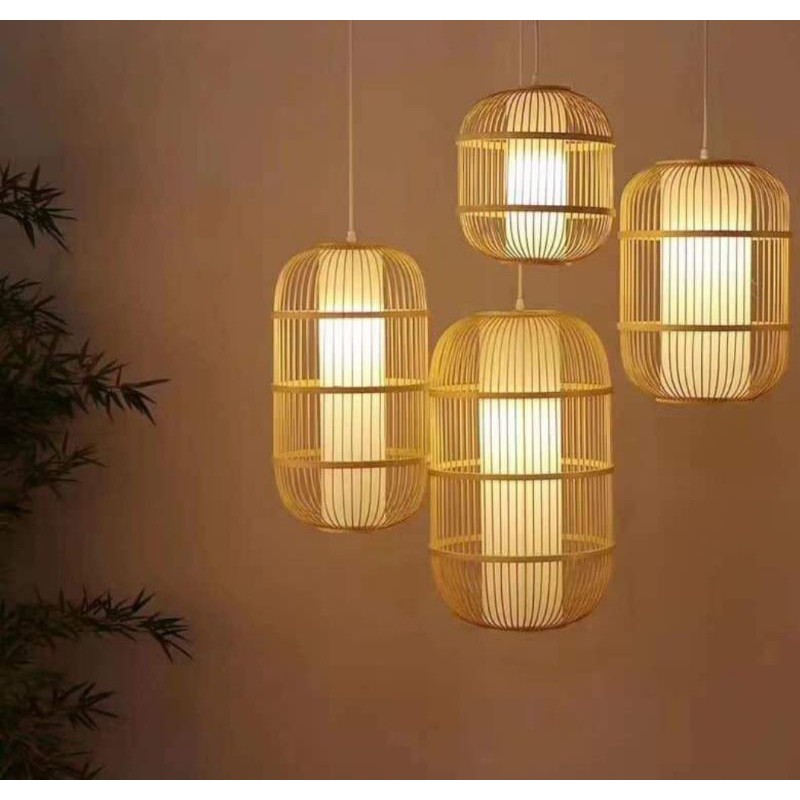 Chao đèn mây tre dáng lồng chim
