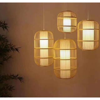 Chao đèn mây tre dáng lồng chim