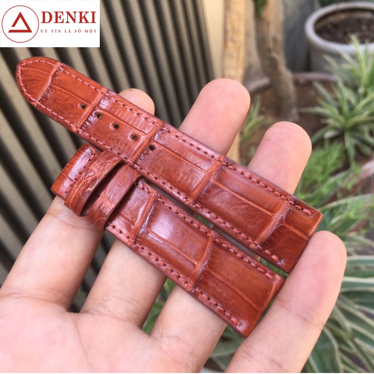 Dây đồng hồ nam da cá sấu vân đốt tre Casio khâu tay thủ công hàng tuyển size 18mm/20mm/22mm