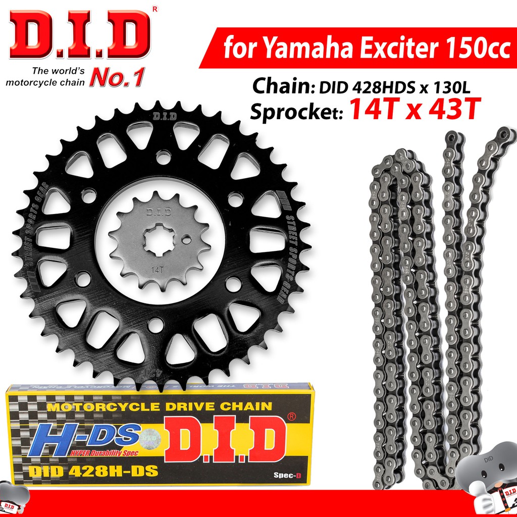 Nhông sên dĩa Exciter 150 nhông 15 dĩa 44T - sên đen 130L 10ly DID