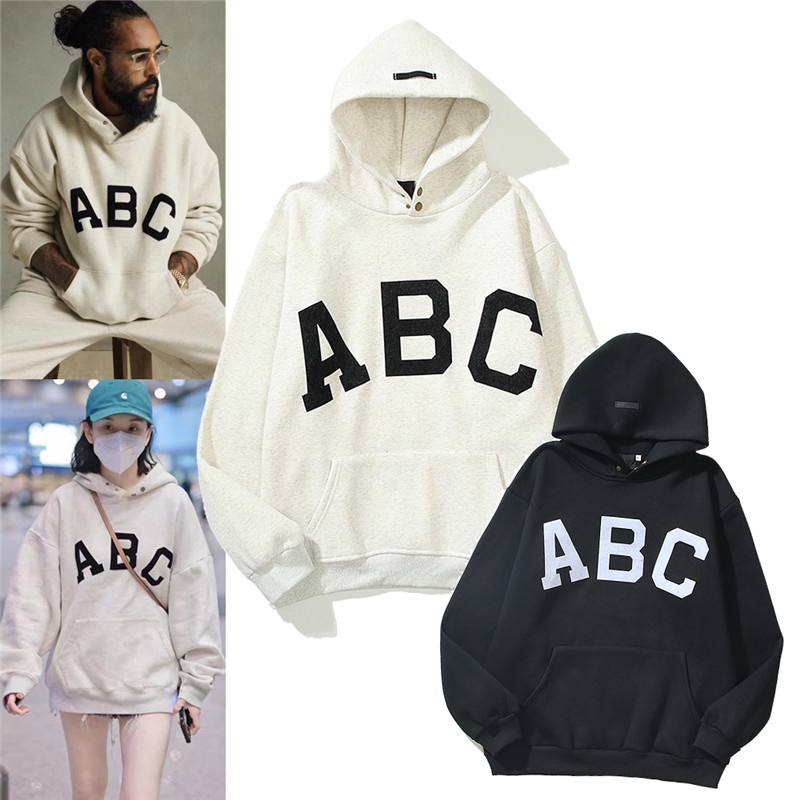 Wholesale Price Fear of God Couples Flocking Print Hoodie Loose Long Sleeves Pullover All-match ESSENTIALS Hoodies Unisex