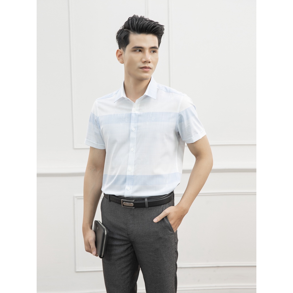 Áo sơ mi nam ngắn tay ARISTINO họa tiết kẻ xanh trắng trẻ trung, thanh lịch -ASS043S1