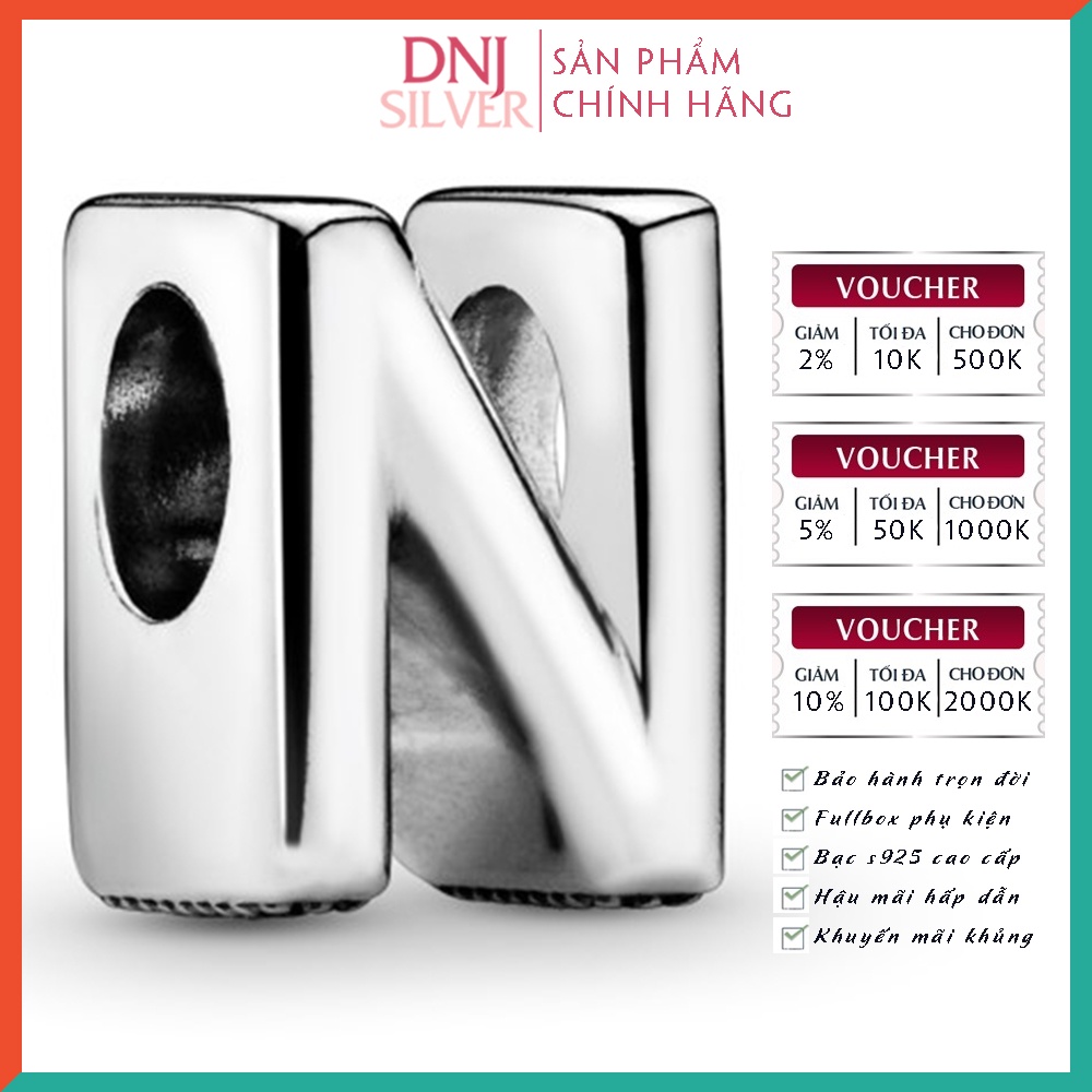 Charm bạc 925 cao cấp, hàng chuẩn bạc - Charm Letter N Alphabet thích hợp để mix vòng tay charm - DN264