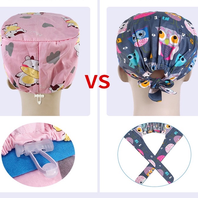Mũ Y Tá Vải Cotton Co Giãn Thoáng Khí In Họa Tiết Dễ Thương