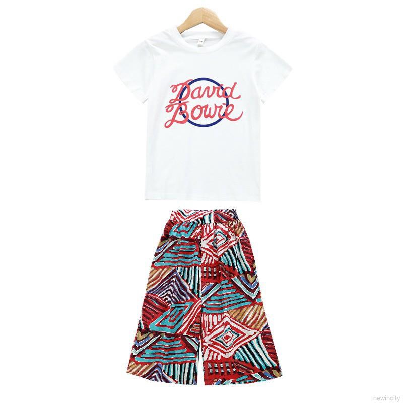 Set áo thun tay ngắn in chữ &amp; quần dài ống rộng cho bé gái