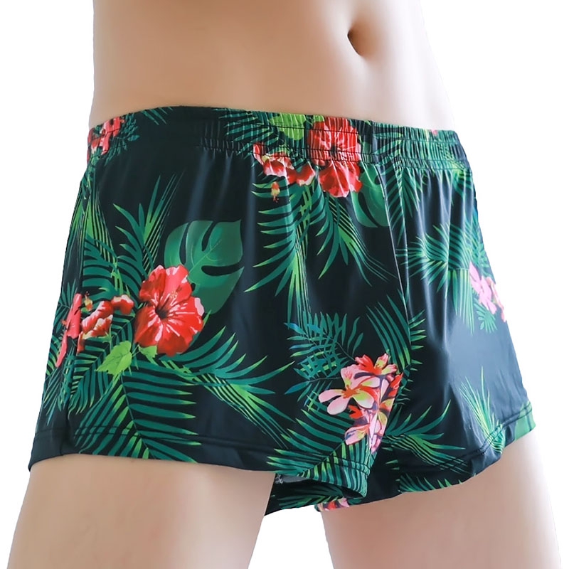 Quần Lót Boxer Ngắn Dáng Rộng Vải Lụa Mát In Hoa Thời Trang Quyến Rũ Cho Nam