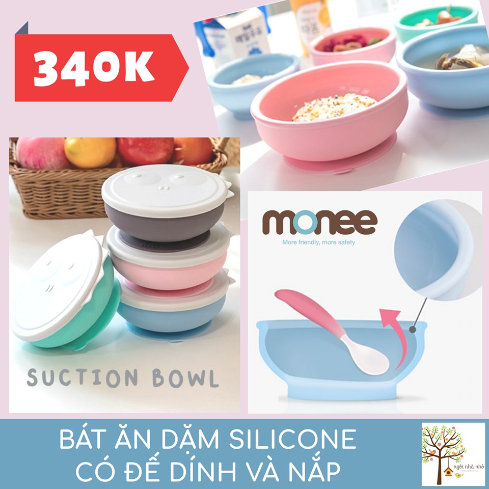 BÁT ĂN DẶM SILICONE ĐẾ DÍNH - MONEE 350ml