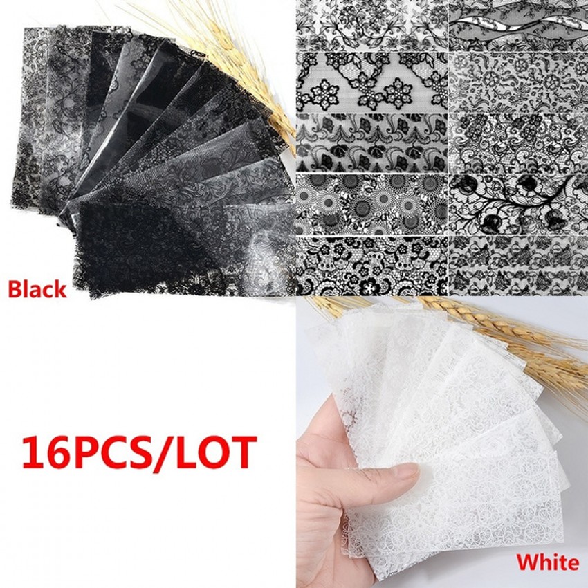 Set 16 tờ nhãn dán trang trí móng tay họa tiết ren hoa đẹp mắt