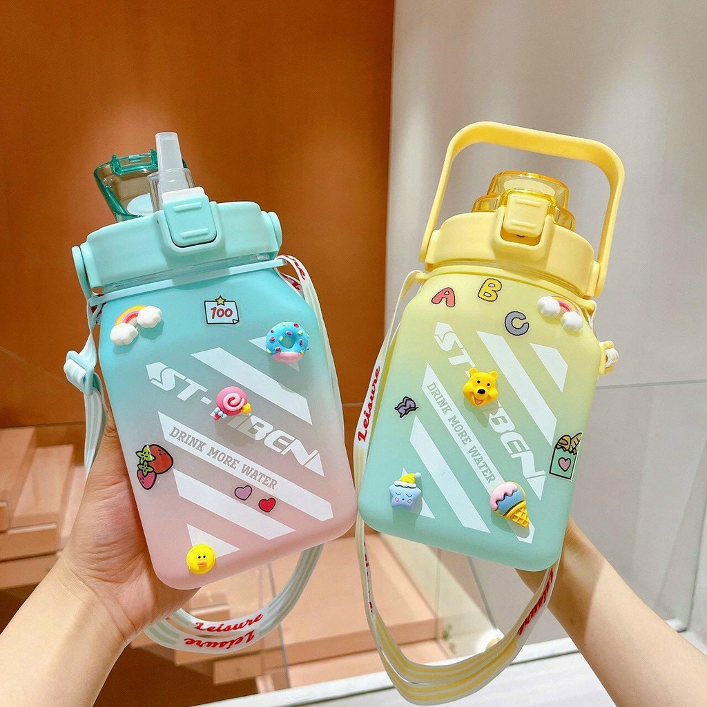 Bình nước thiết kế vuông độc đáo, bình nước có dung tích 1.5 lít xinh xắn, bình nước có ống hút