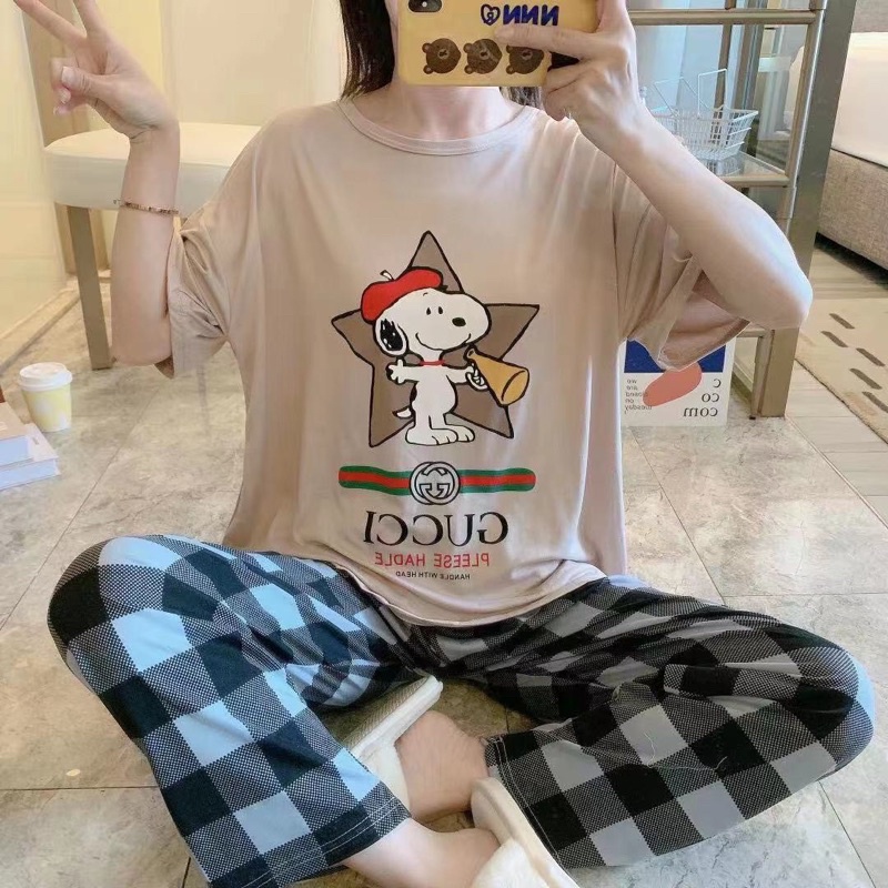 Đồ bộ thun tay ngắn, đồ mặc ở nhà Quảng Châu, pijama họa tiết hoạt hình dễ thương
