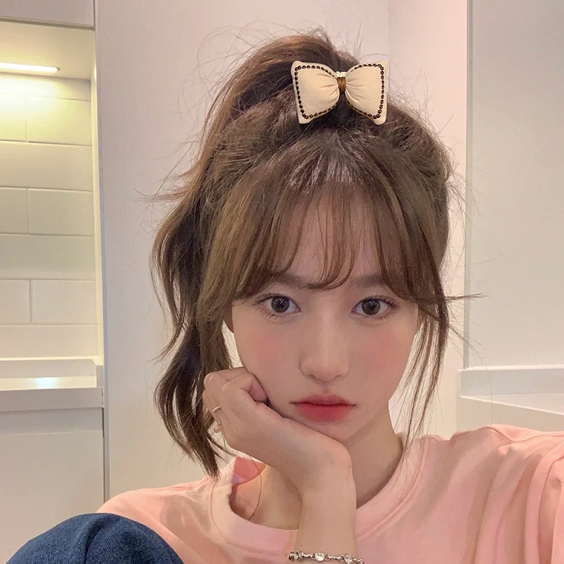 Dây Cột Tóc Cao Su Co Giãn Hình Nơ Màu Khaki Cho Nữ