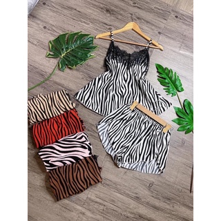 Đồ Bộ Ngủ 2 Dây Lụa Sọc Phối Ren