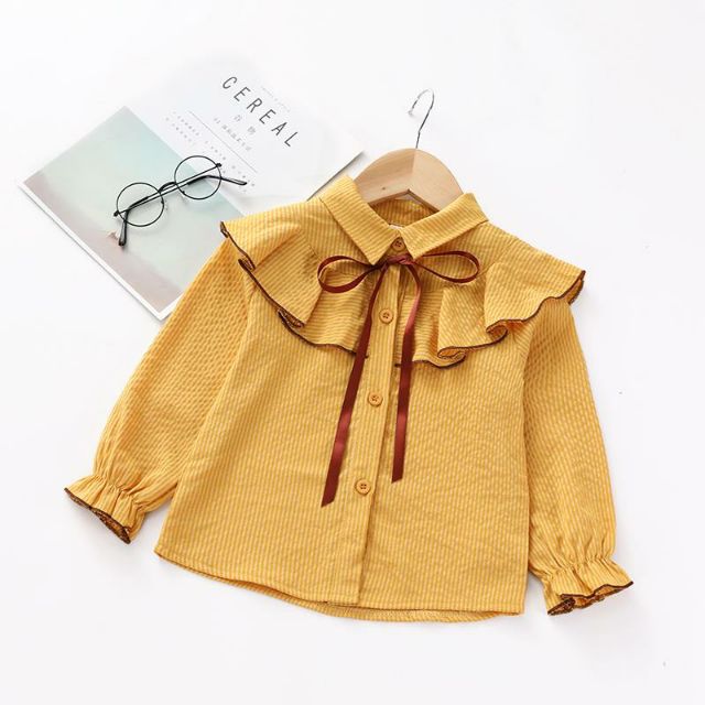 Sơ mi cổ bèo công chúa lót nỉ ấm cho bé gái