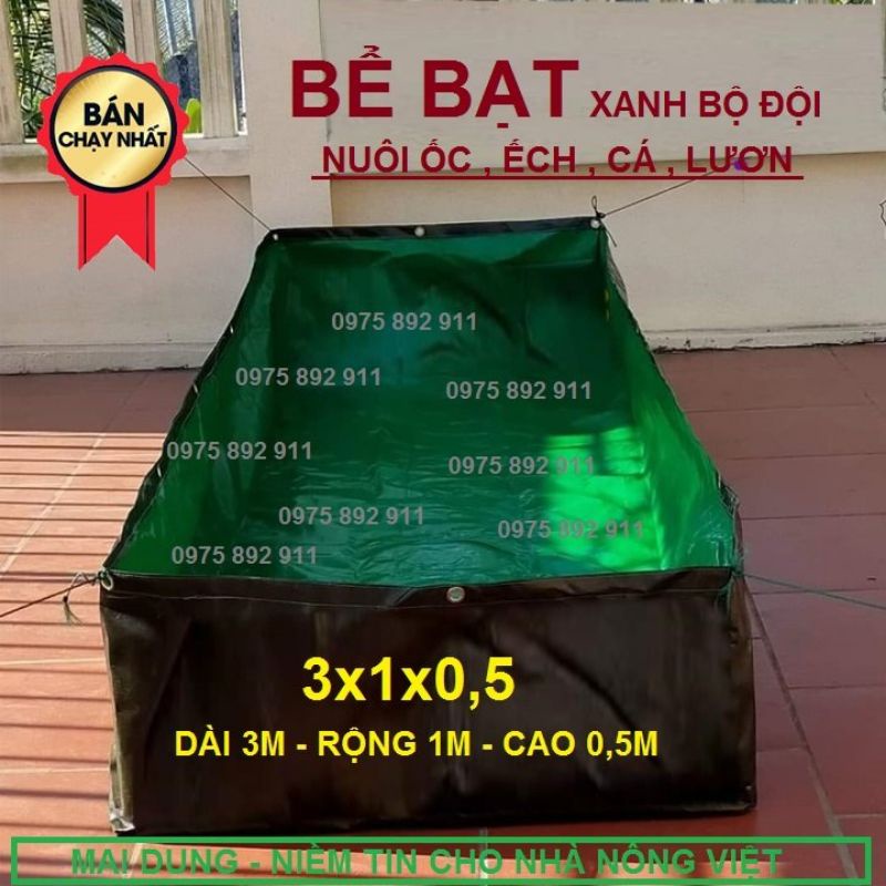 Bể bạt nuôi ốc ếch , cá lươn , chạch 3x1x05 xanh bộ đội