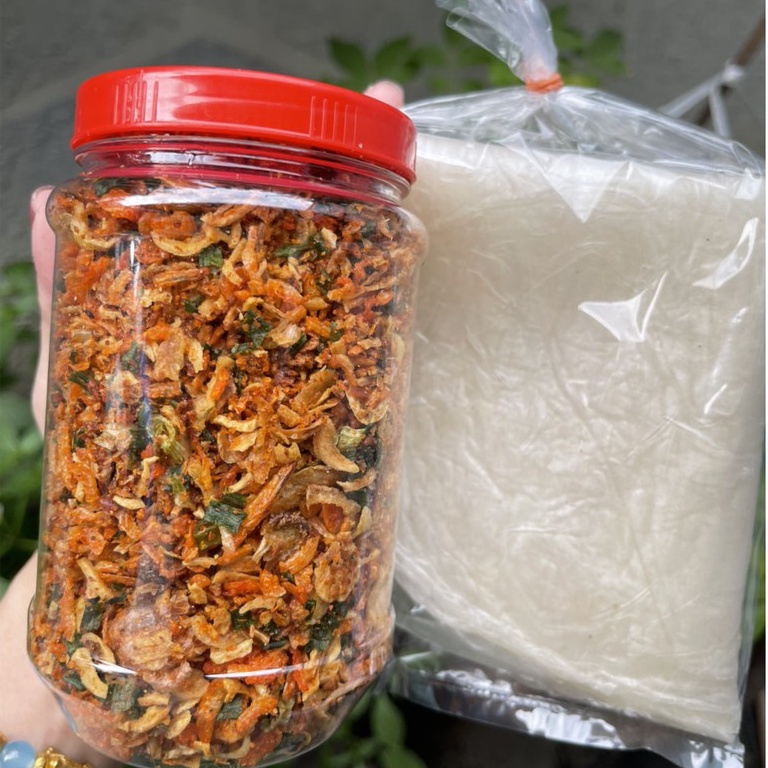 Muối tôm hành phi thơm ngon đặc sản Tây Ninh tặng 50gr bánh tráng phơi sương loại 1