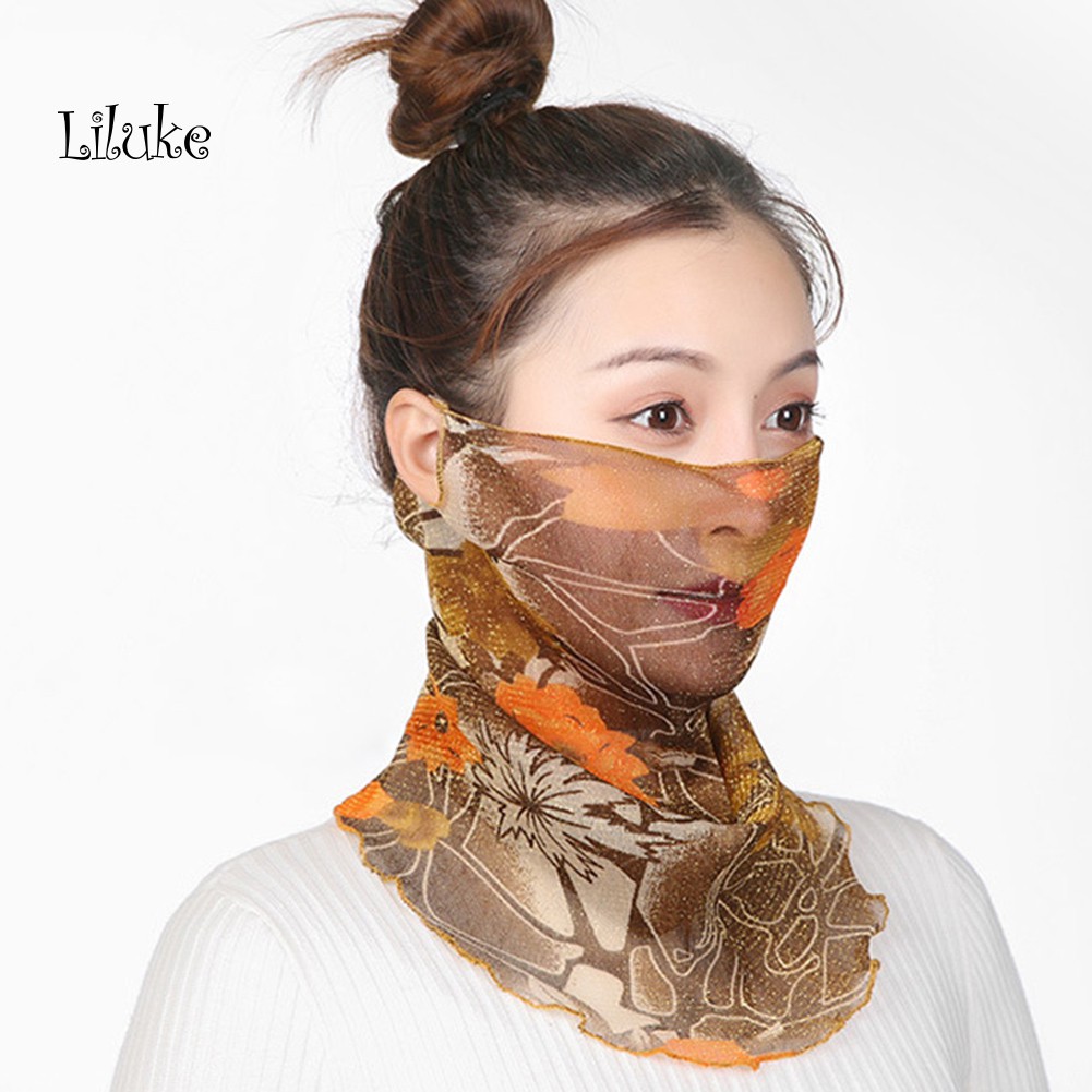 Khăn Choàng Cổ Kiêm Khẩu Trang Chống Tia UV In Họa Tiết Hoa Thoáng Khí Dành Cho Nữ