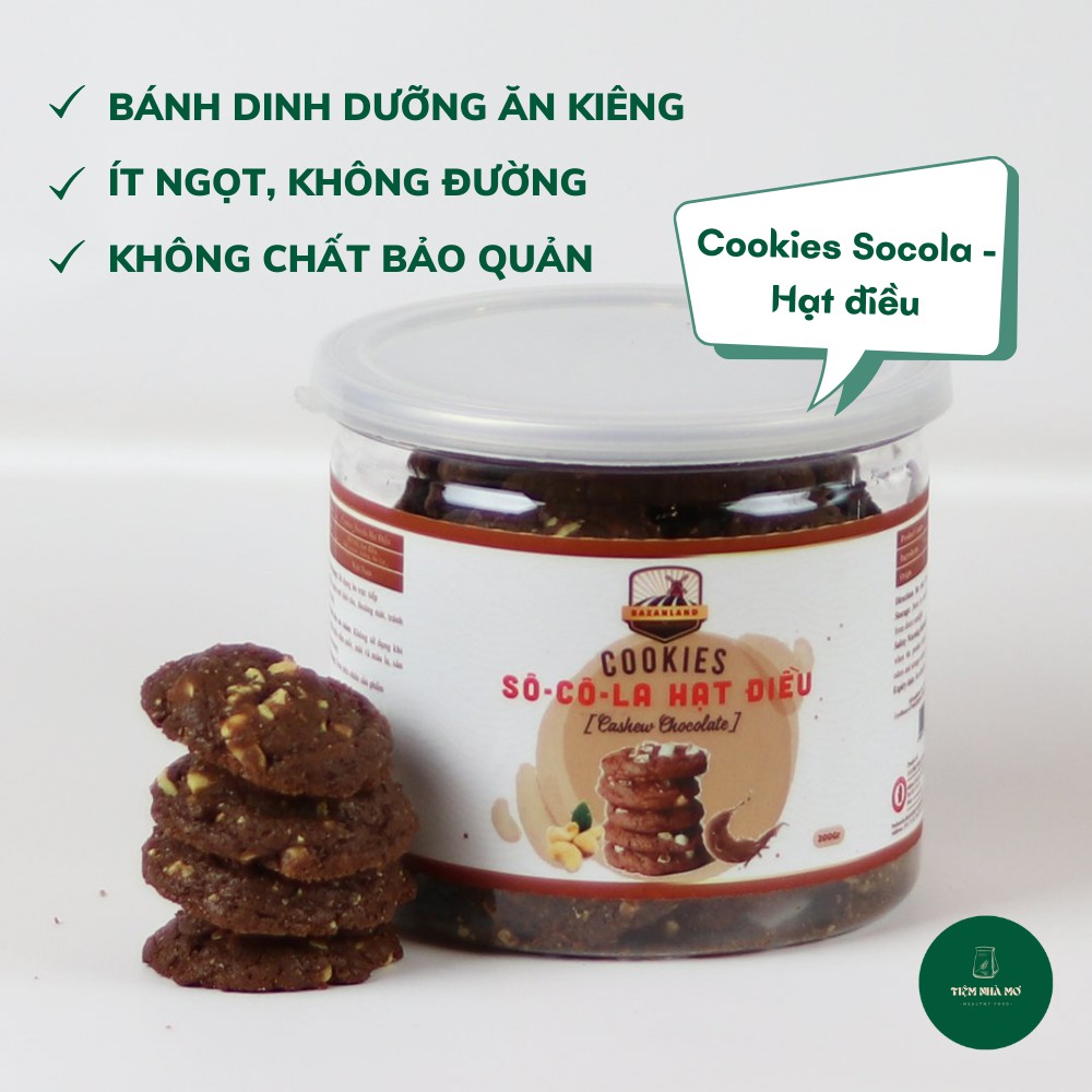 Bánh dinh dưỡng không đường Cookies Socola hạt điều, topping siêu hạt 250g, tốt cho sức khỏe