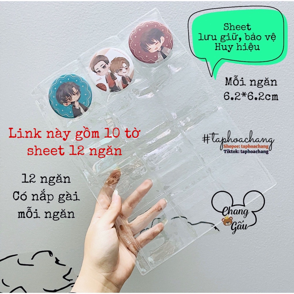 10 Sheet đựng Huy hiệu, phụ kiện 12 ngăn - Túi đựng huy hiệu 12 ô - sheet 12 ô