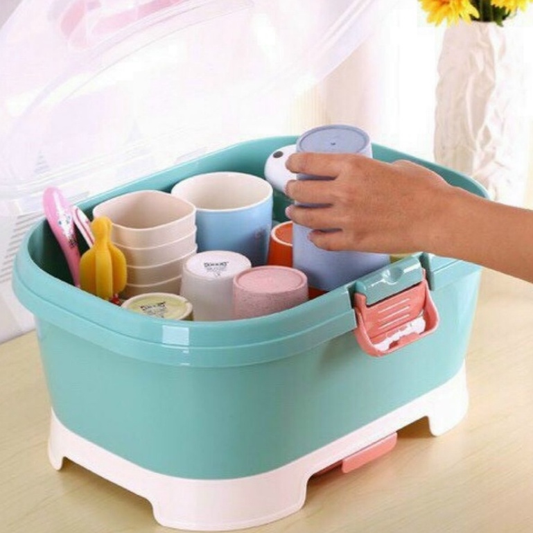 KHAY ÚP Bình Sữa CÓ NẮP Đậy, Khay up cốc úp ly có giá thoát nước thông minh đa năng quai xách tiện lợi nhựa Việt Nhật